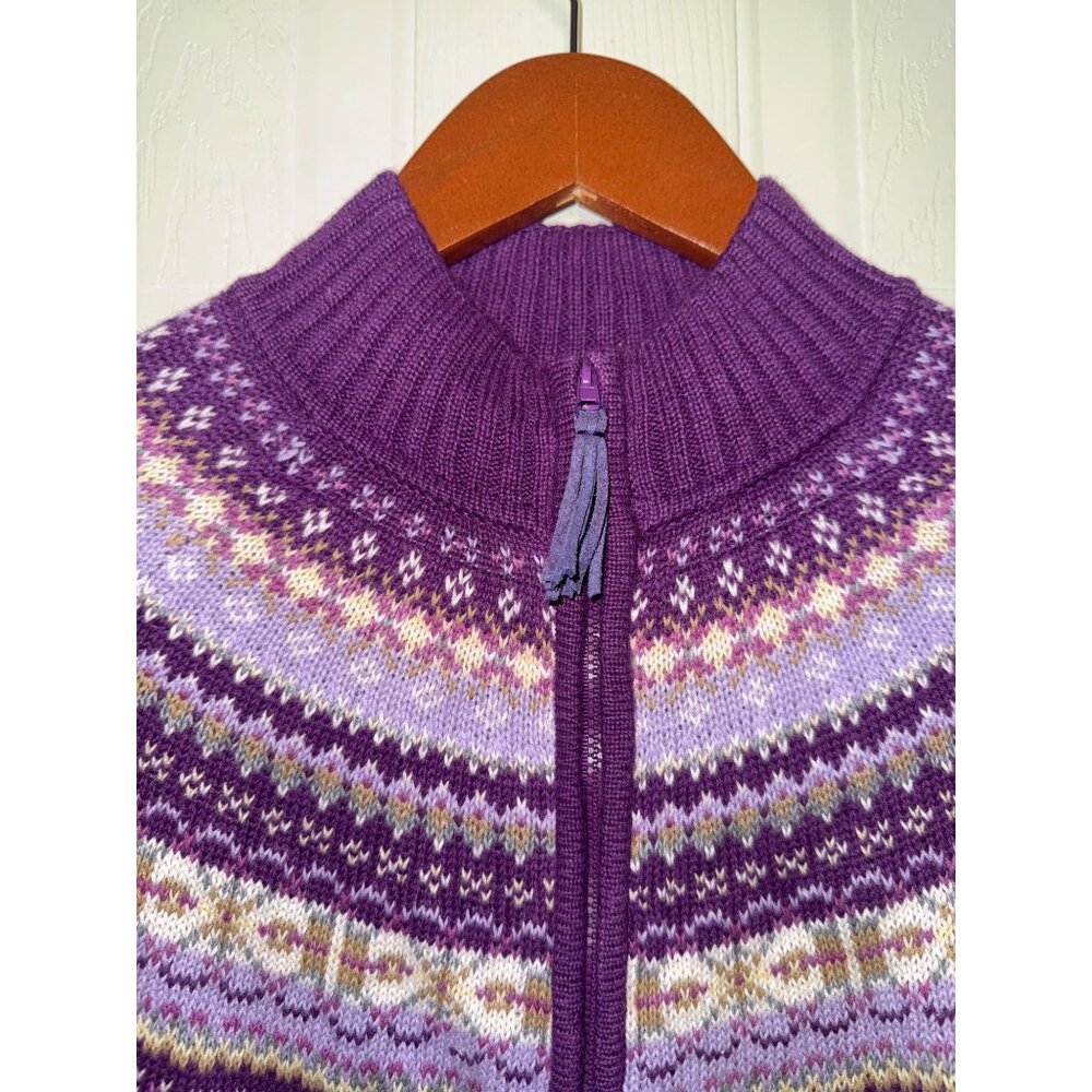 NWT Tiara International Design Purple Full Zip Mock Neck Fair Isle Sweater Med - Picture 3 of 12